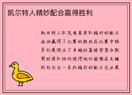 凯尔特人精妙配合赢得胜利